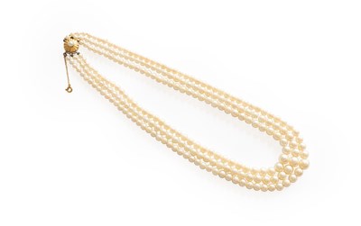 Lot 471 - A Graduated Triple Row Cultured Pearl Necklace...