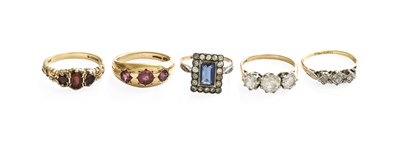 Lot 443 - Five Gem-Set Rings, comprising of two 9 carat...