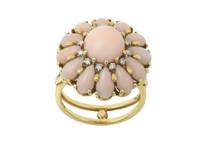 Lot 2248 - A Coral and Diamond Cluster Ring the central...