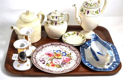 Lot 156 - Creamware teapot, floral painted plate, Wedgwood creamware etc