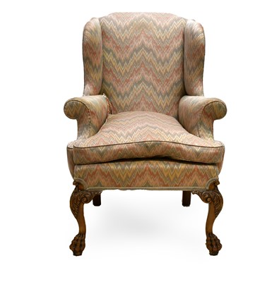 Lot 537 - A George III-Style Carved Mahogany Wingback...