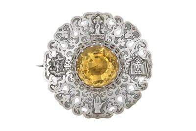 Lot 2352 - A Scottish Citrine Plaid Brooch the round cut...