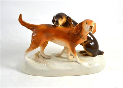 Lot 163 - Royal Dux figure of two hounds