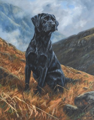 Lot 319 - John Trickett (b.1953) Black Labrador at rest...
