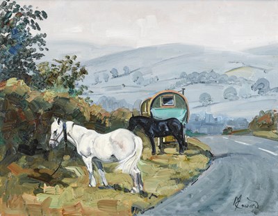 Lot 306 - Malcolm Coward HSEA (b.1948) Tethered horses...
