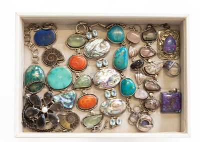 Lot 495 - A Quantity of Silver and White Metal Multi-Gem...