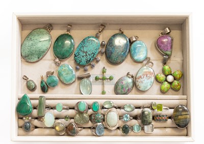 Lot 499 - A Quantity of Silver and White Metal Multi-Gem...