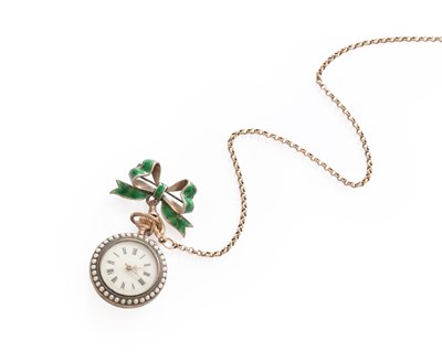 Lot 435 - A Lady's Green Enamel and Split Pearl Set Fob...