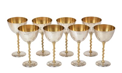 Lot A Set of Eight Elizabeth II Parcel-Gilt Silver Goblets