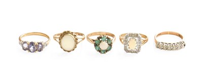 Lot 476 - Five 9 Carat Gold Multi-Gem Set Rings,...
