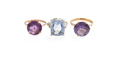 Lot 474 - A Blue Synthetic Spinel Ring, stamped 'K14',...