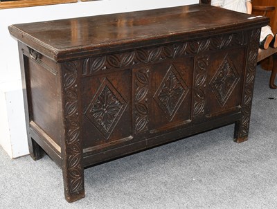 Lot 1348 - A 17th Century Carved Oak Coffer, with three...