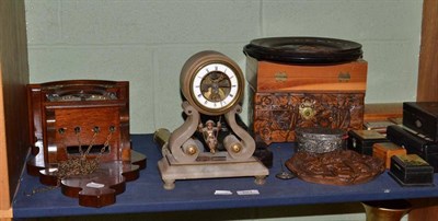 Lot 201 - Onyx mantel clock, wall clock, boxes etc