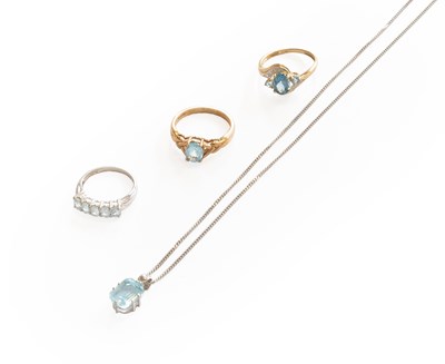 Lot 467 - A 9 Carat White Gold Blue Topaz Pendant on...