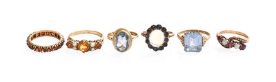 Lot 406 - Six Multi-Gem Set Rings, including two blue...