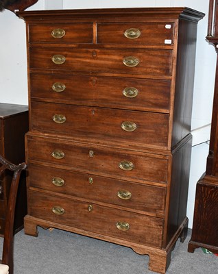 Lot 1296 - A George III Mahogany Chest on Chest, with oak...