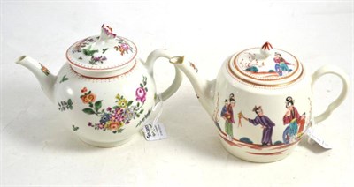 Lot 211 - A first period Worcester porcelain barrel shape teapot and cover, circa 1770, painted in...