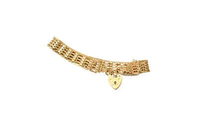 Lot 248 - A 9 Carat Gold Gate Link Bracelet, with a 9...