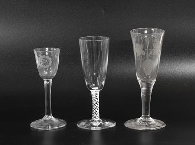 Lot 61 - A Wine Glass, 18th century, the funnel-shaped...