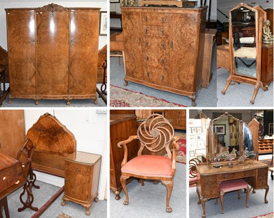 Lot 1358 - A Nine Piece Berick Furniture Figured Walnut...