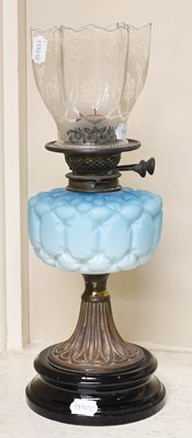 Lot 304 - A Victorian Oil Lamp with Blue Satin Glass...