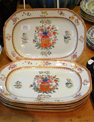 Lot 227 - A set of five Staffordshire ironstone meat platters, 19th century, painted in Chinese export...
