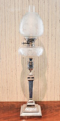 Lot 160 - A Victorian Silver Plate Oil Lamp, Late 19th...
