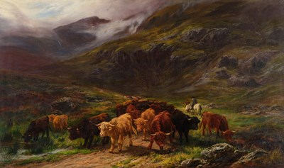 Lot 1015 - Henry Garland (1829-1902) Droving Highland...