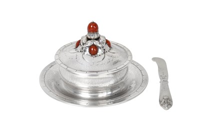Lot A Danish Silver and Hardstone Butter-Dish, Cover and Butter-Knife