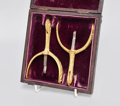 Lot 301 - Cased Pair of Officers Gilt Metal Box Spurs,...