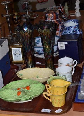 Lot 248 - Three trays including brass carriage clock, brass postal scales and weights, pair of silver...