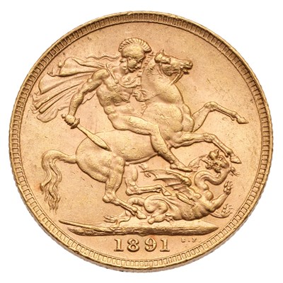Lot 91 - Victoria, Sovereign 1891, (Marsh 129A,...