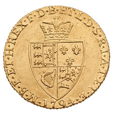 Lot 5 - George III, Guinea 1794, fifth laureate head,...