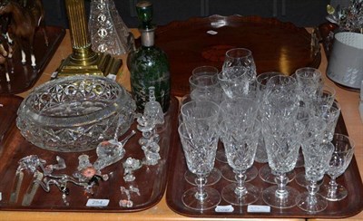 Lot 254 - Tray of assorted drinking glasses, crystal fruit bowl, Venetian decanter, small quantity of...