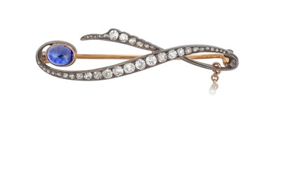 Lot 2086 - A Synthetic Sapphire and Diamond Brooch