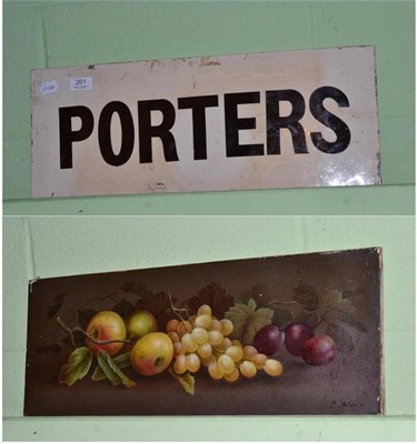 Lot 261 - Victorian pottery sign - 'PORTERS', painted on the reverse with a still life signed E Steele