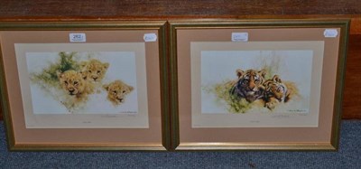 Lot 262 - David Shepherd, Lion Cubs print, signed and numbered 243/850 together with Tiger Cubs 275/850