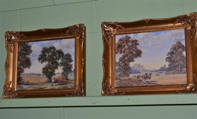 Lot 263 - 20th century English School, a pair of gilt framed oils on board, farming scene