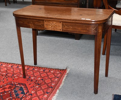 Lot 1224 - A Regency Inlaid Mahogany Fold Over Tea Table,...