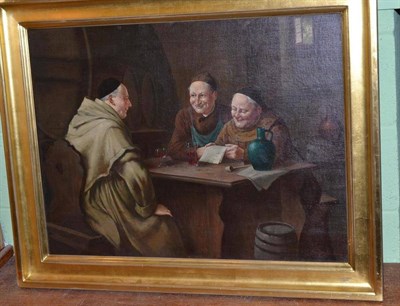 Lot 267 - Oil on canvas, interior scene with three monks, signed E.Ansen