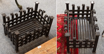 Lot 1433 - A Pair of Wrought Cast-Iron Fire Baskets, 52cm...