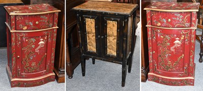 Lot 1340 - A Pair of Modern Chinoiserie Red Lacquer...