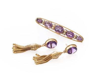 Lot 233 - A Pair of 9 Carat Gold Amethyst Earrings, the...
