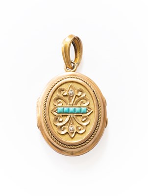 Lot 227 - A Turquoise and Seed Pearl Locket, the oval...