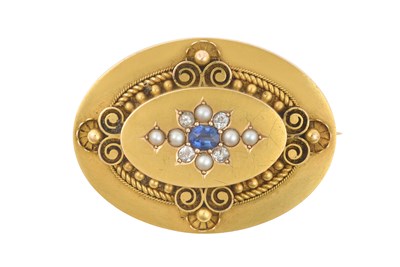 Lot 2357 - A Sapphire, Diamond and Split Pearl Brooch,...