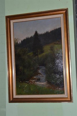 Lot 280 - ;Schorling; Tannenwald, river in a valley, signed, oil on board, 74cm by 49cm