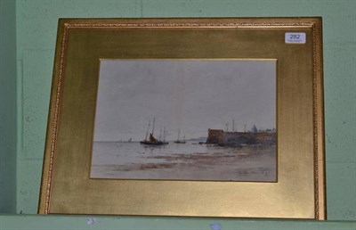 Lot 282 - Arthur Harris (ex. 1891 - 95), Shipping off a pier, Signed and dated '96 (1896), watercolour,...