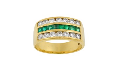 Lot 2261 - An Emerald and Diamond Half Hoop Ring a row of...
