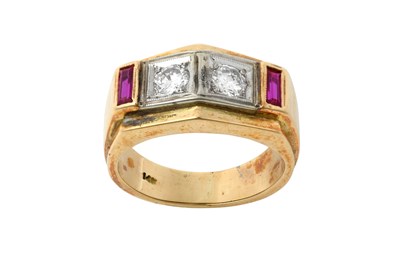 Lot 2273 - A Synthetic Ruby and Diamond Ring two round...