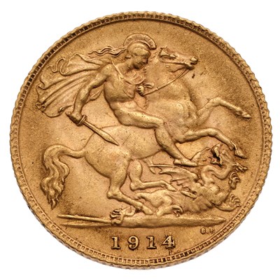 Lot 234 - George V, Half Sovereign 1914; near extremely...